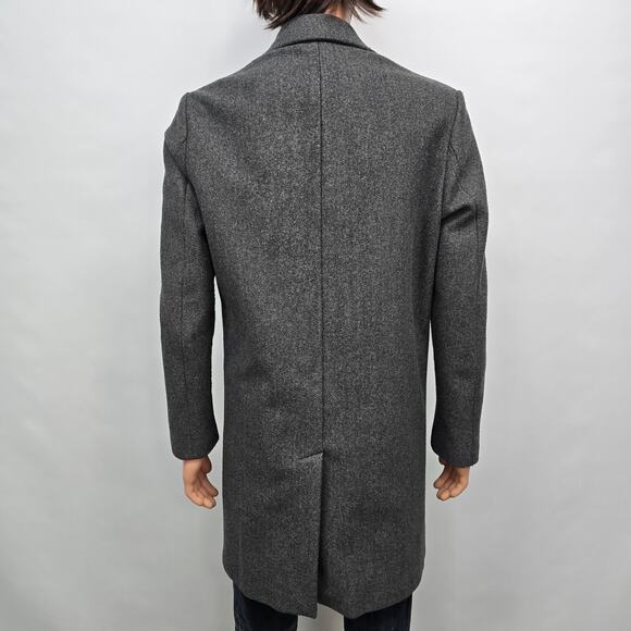 Zara 4 Way Coat Men M Gray 4-Way Stretch Knee Long Pea coat Overcoat Polyester - Picture 8 of 13